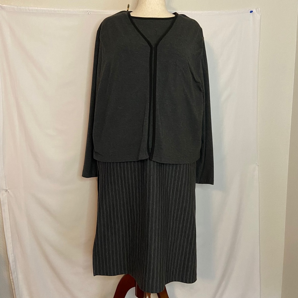 Norton Studio Gray Long Sleeve Top and Striped Maxi Skirt Set Plus Size 2X